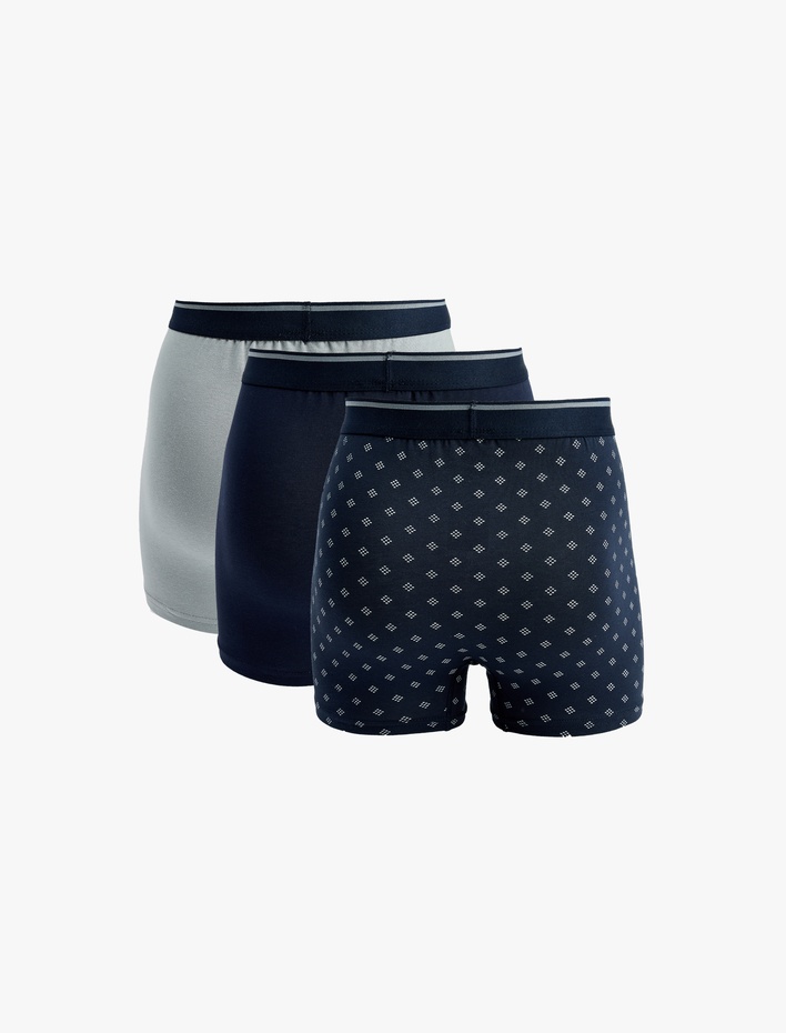  Regular Fit Geometrik Baskılı Pamuklu 3'lü Boxer Seti