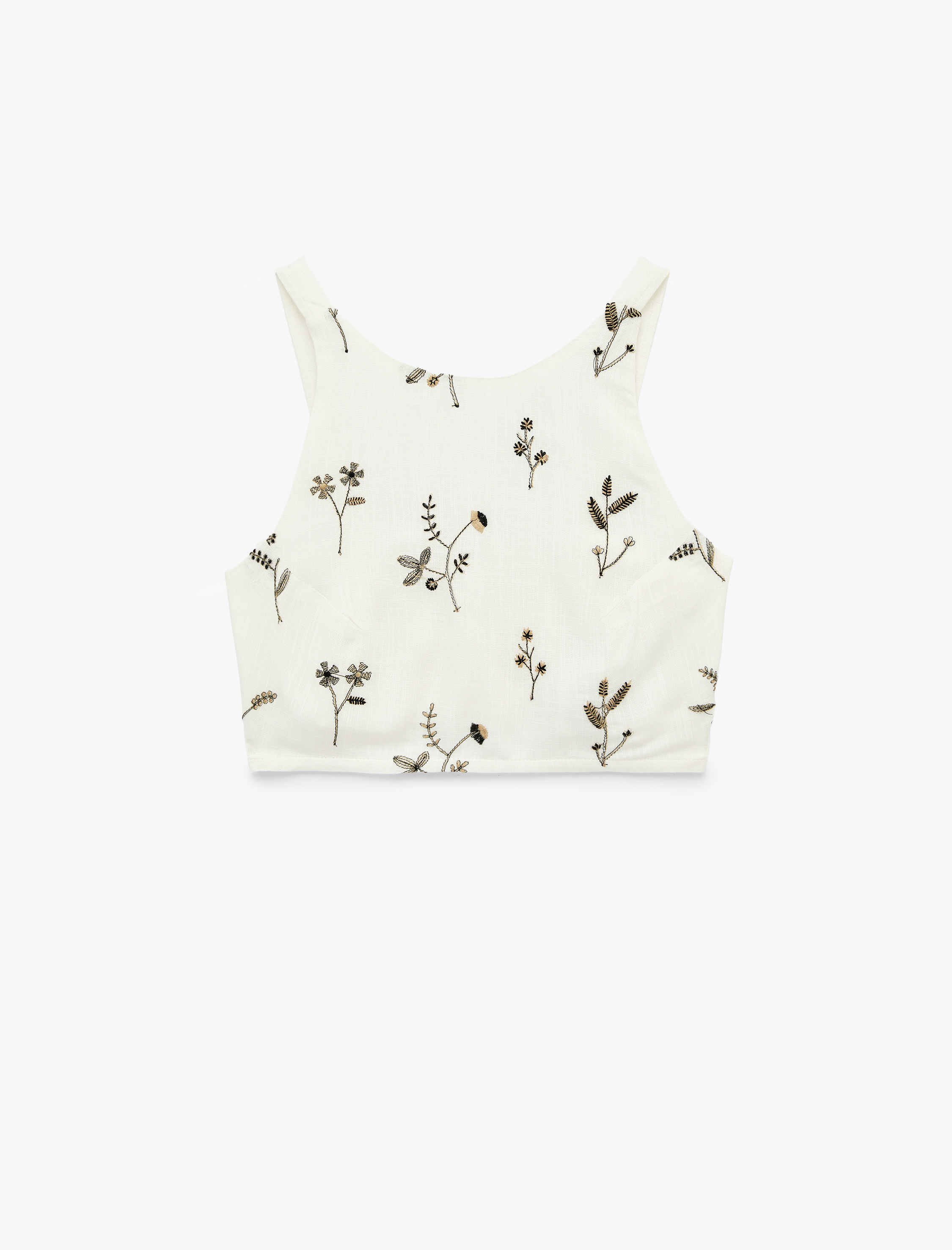   Slim Fit Floral Nakış Detaylı Brodeli Halter Yaka Crop Büstiyer
