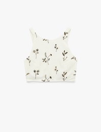 Slim Fit Floral Nakış Detaylı Brodeli Halter Yaka Crop Büstiyer