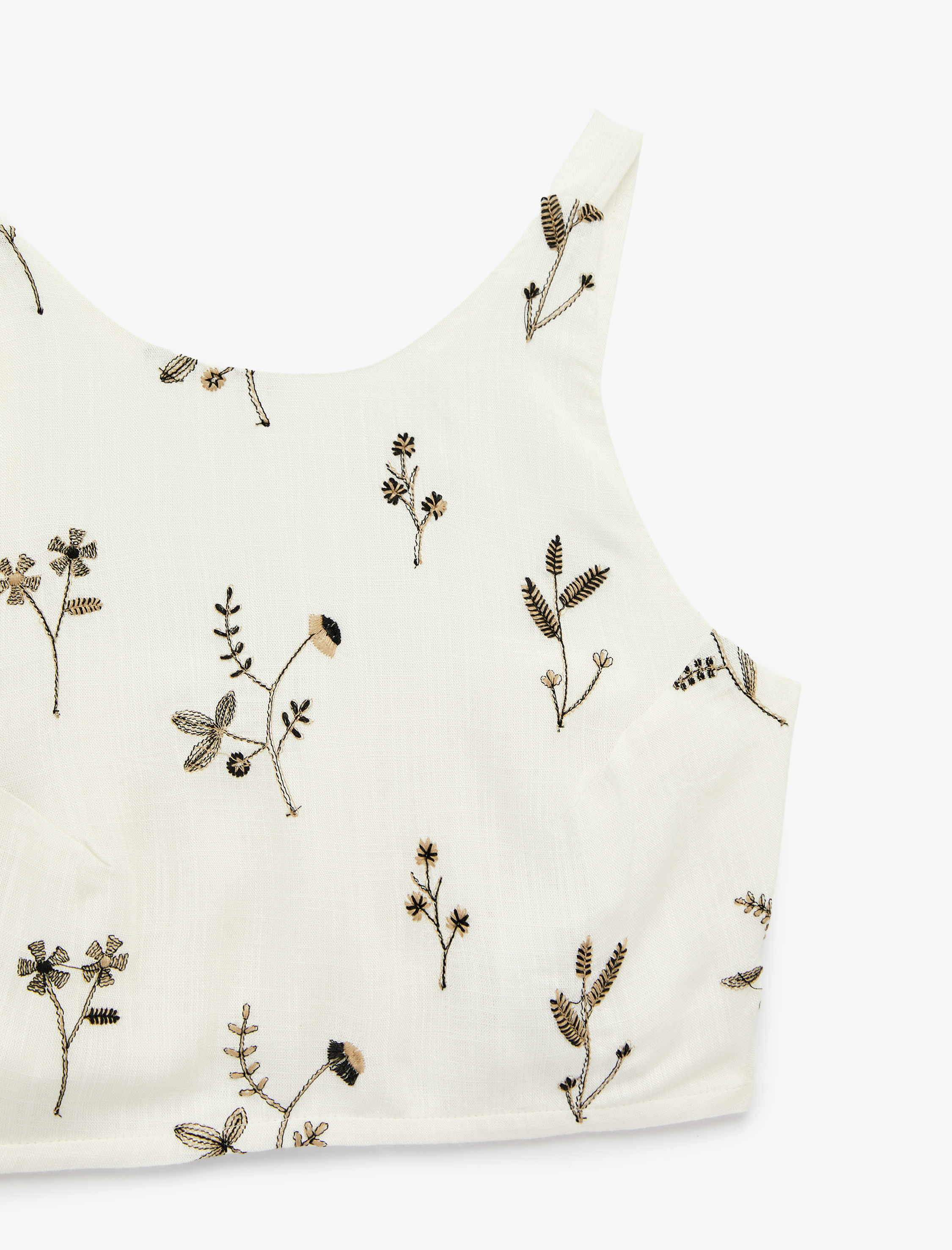   Slim Fit Floral Nakış Detaylı Brodeli Halter Yaka Crop Büstiyer