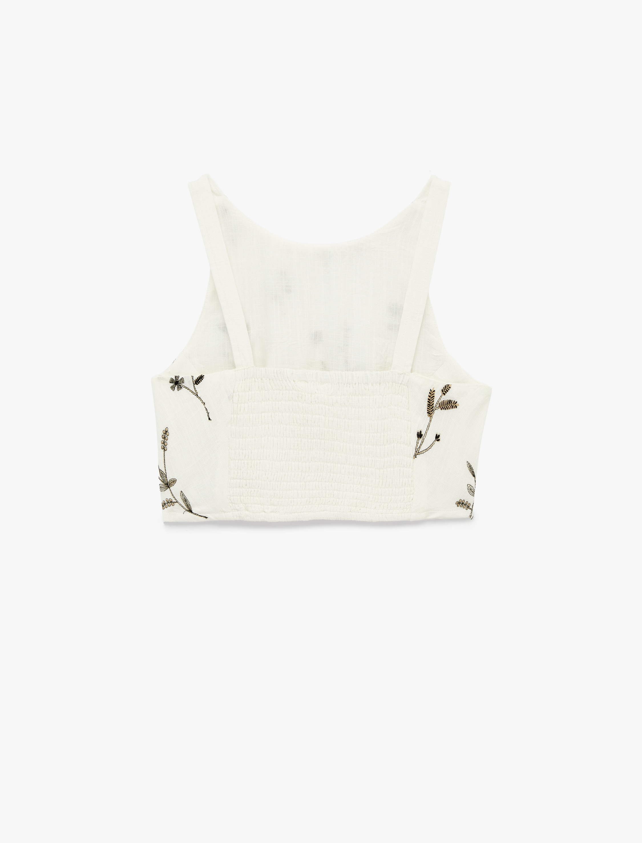   Slim Fit Floral Nakış Detaylı Brodeli Halter Yaka Crop Büstiyer