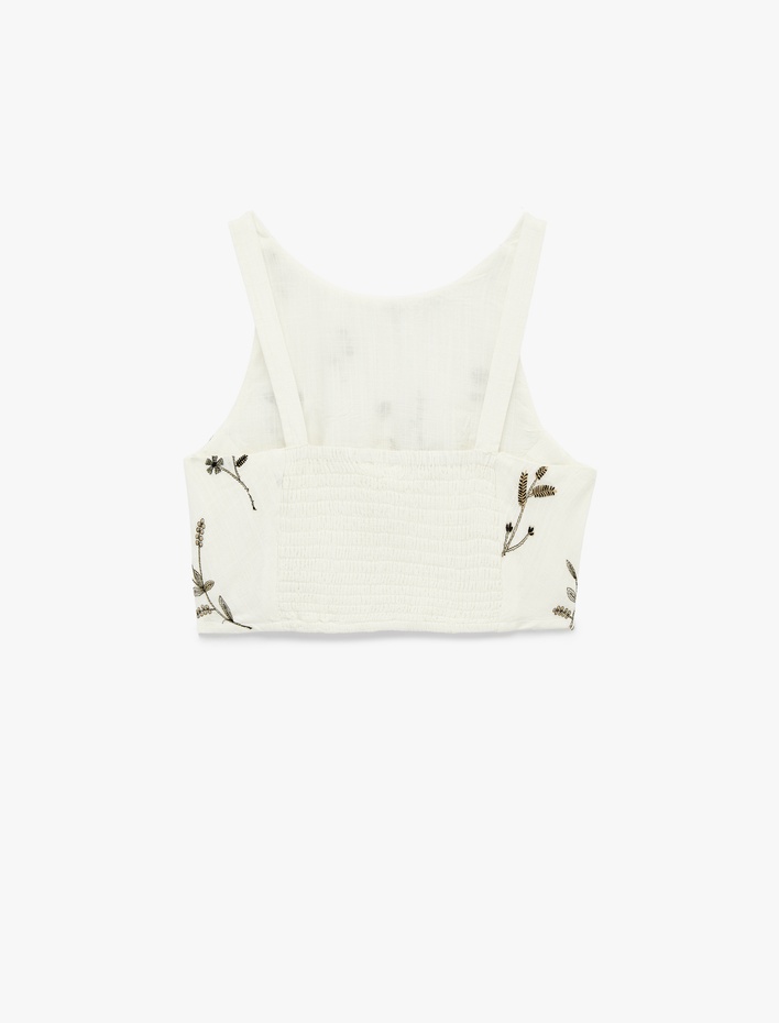  Slim Fit Floral Nakış Detaylı Brodeli Halter Yaka Crop Büstiyer