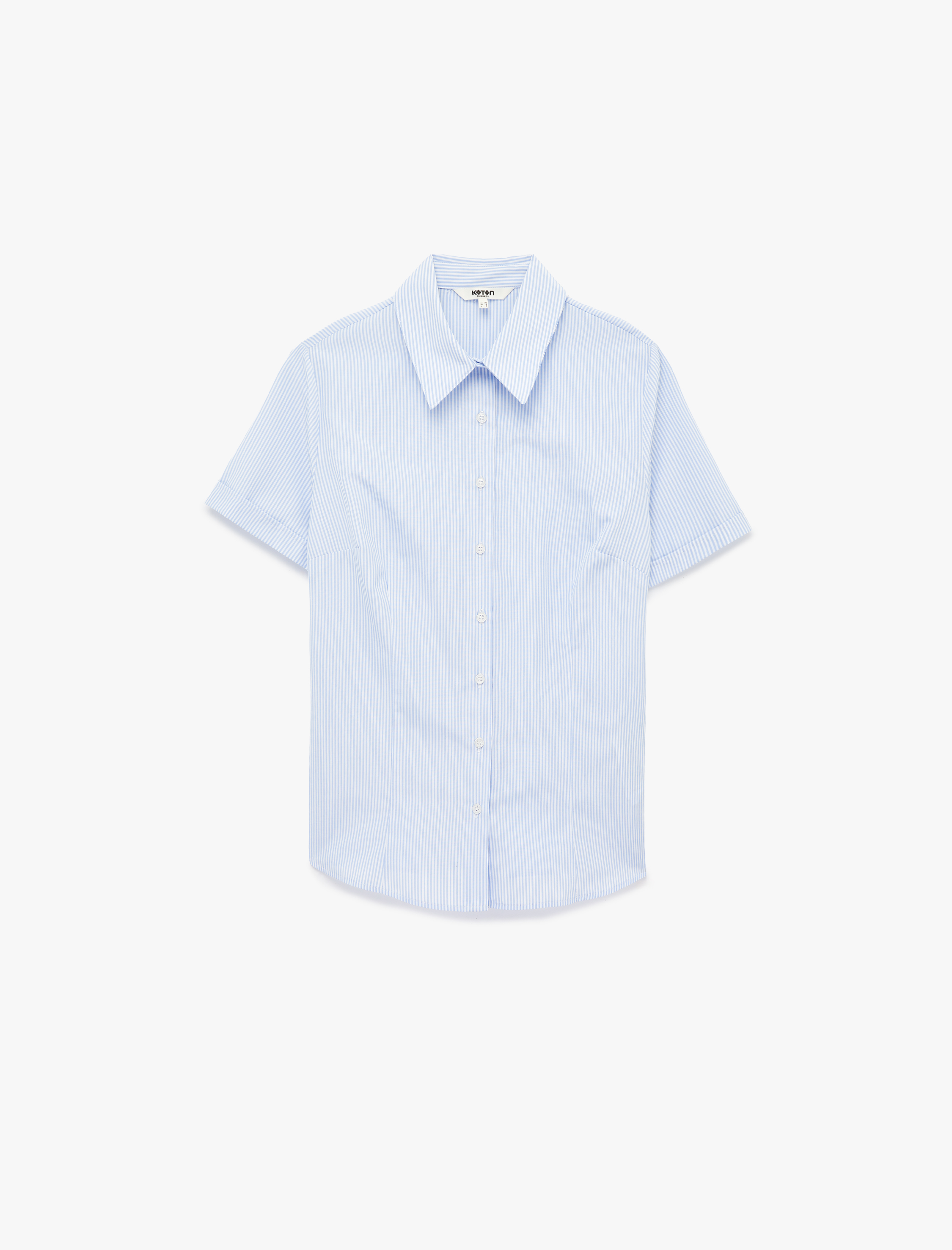   Slim Fit Klasik Yaka Kısa Kollu Çizgili Poplin Gömlek