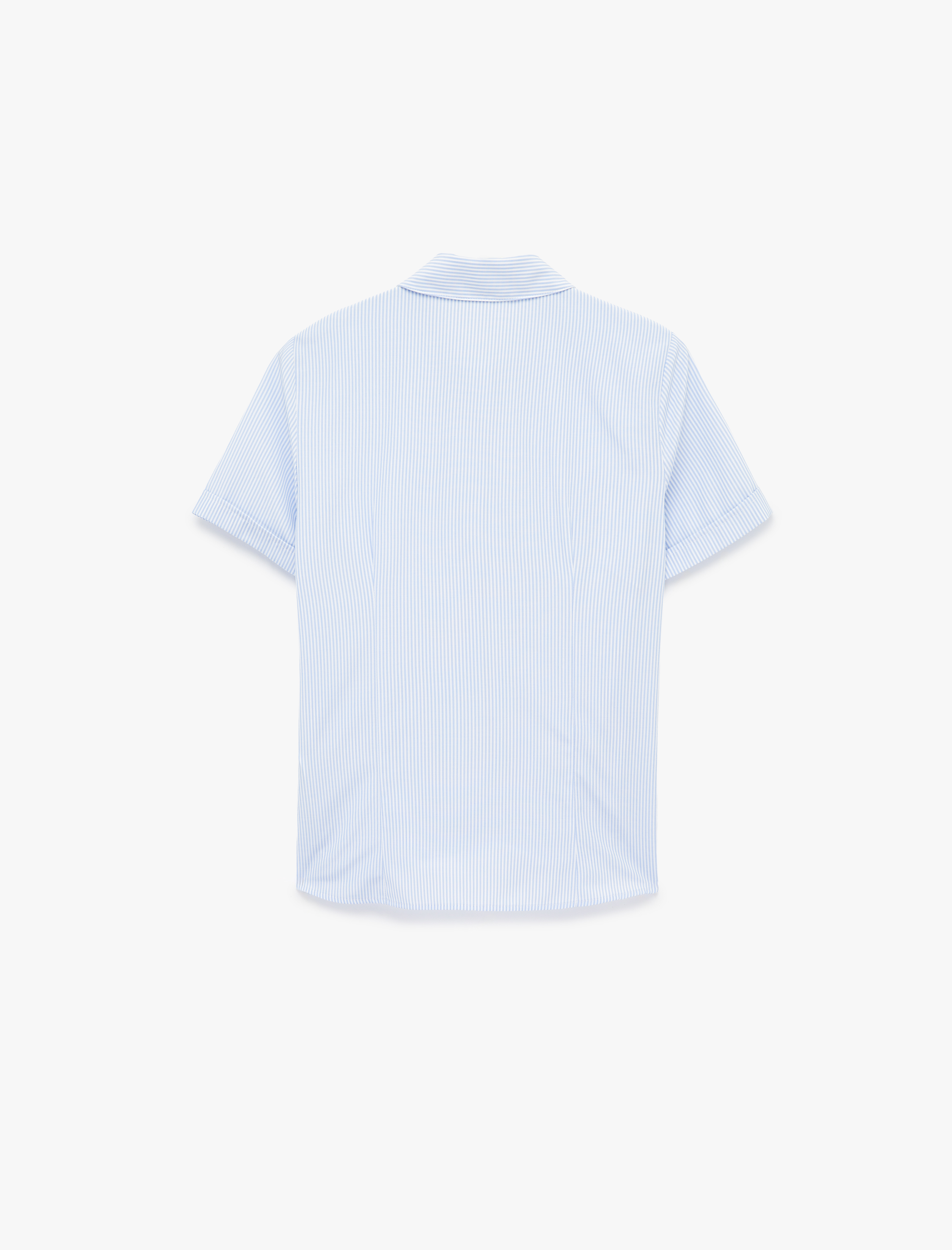   Slim Fit Klasik Yaka Kısa Kollu Çizgili Poplin Gömlek