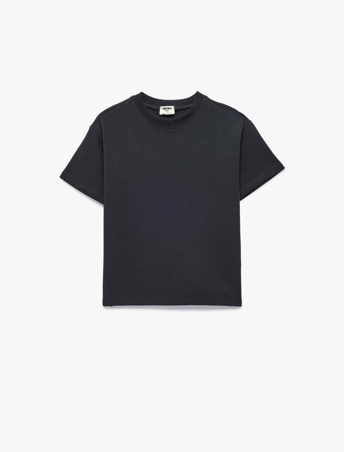 Erkek Çocuk Pamuklu Kısa Kollu Bisiklet Yaka Basic Oversize Tişört