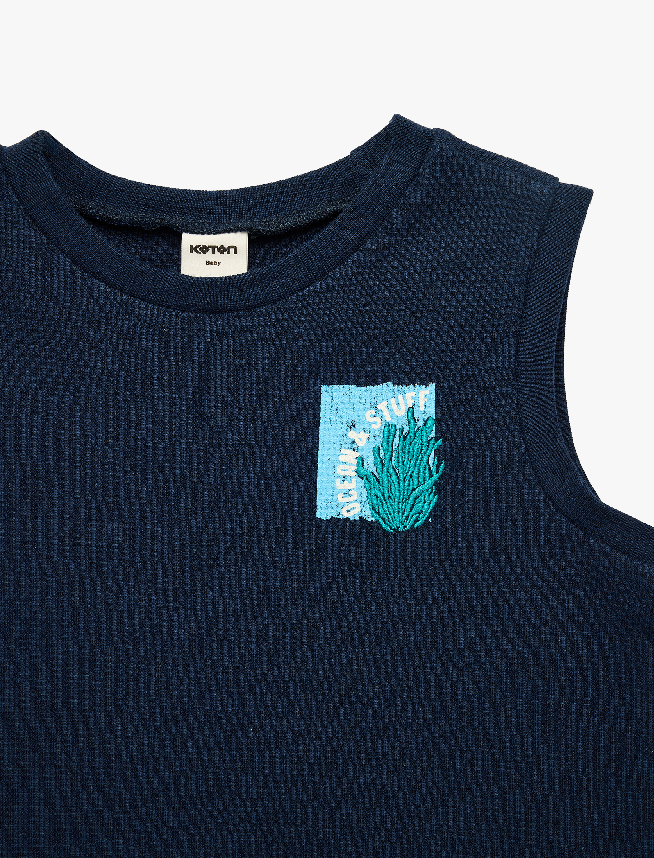  Erkek Bebek Bisiklet Yaka Kolsuz Pamuklu Nakış Detaylı Atlet