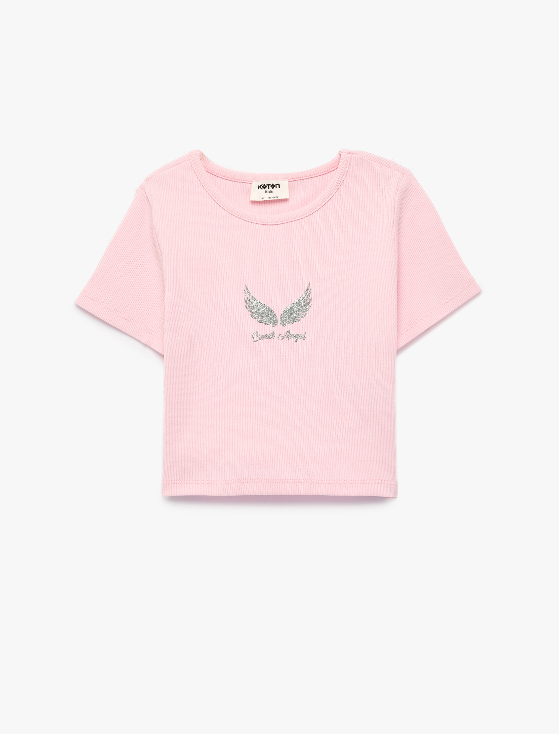  Kız Çocuk Pamuklu Baskılı Kısa Kollu Bisiklet Yaka Crop Tişört