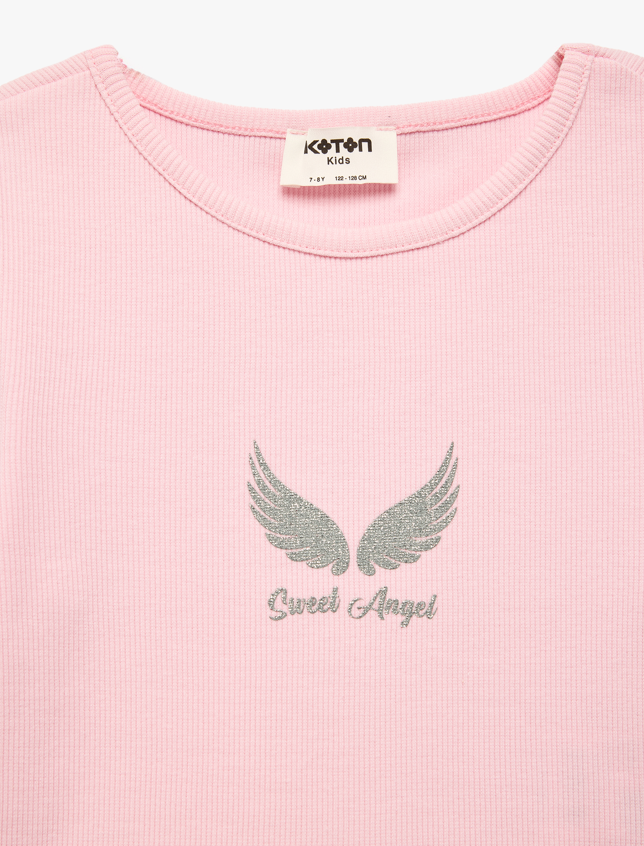  Kız Çocuk Pamuklu Baskılı Kısa Kollu Bisiklet Yaka Crop Tişört