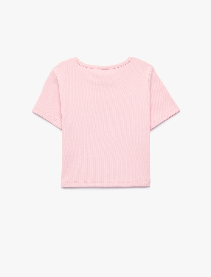 Kız Çocuk Pamuklu Baskılı Kısa Kollu Bisiklet Yaka Crop Tişört