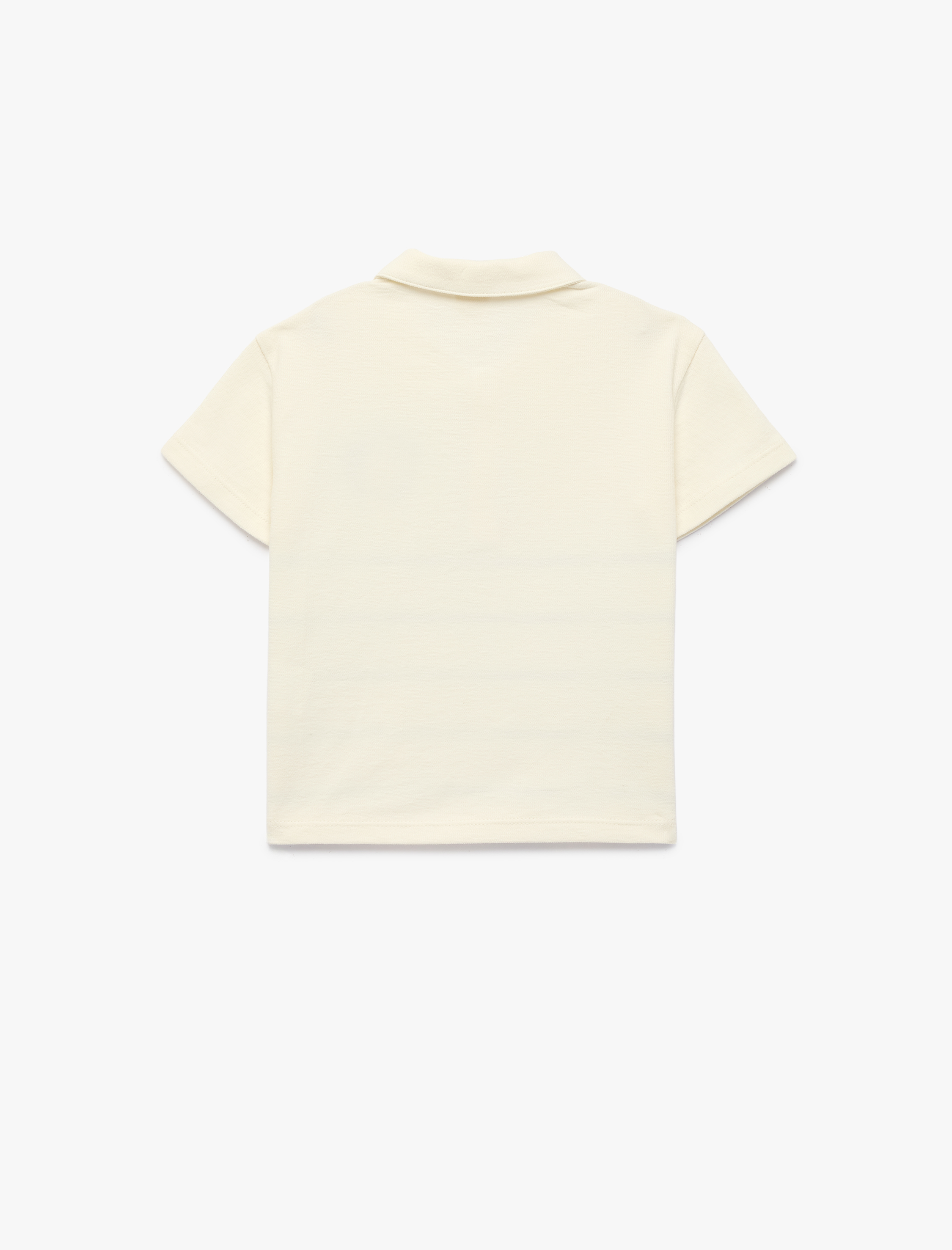  Erkek Bebek Ayıcık Detaylı Düğmeli Çizgili Kısa Kollu Pamuklu Oversize Polo Yaka Tişört