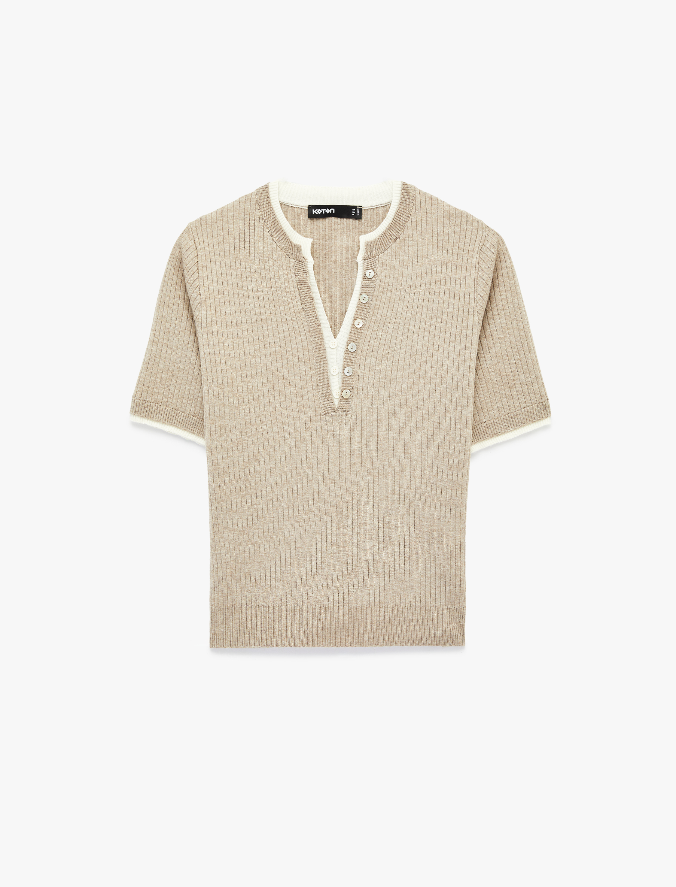   Düğmeli Bisiklet Çift Yaka Kısa Kollu Viskon Triko Kazak