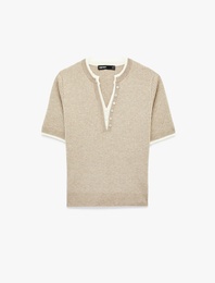 Düğmeli Bisiklet Çift Yaka Kısa Kollu Viskon Triko Kazak