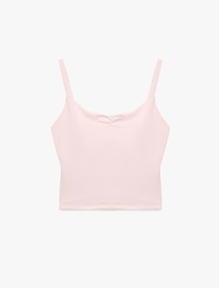 U Yaka Slim Fit Büzgülü Askılı Sporcu Atleti