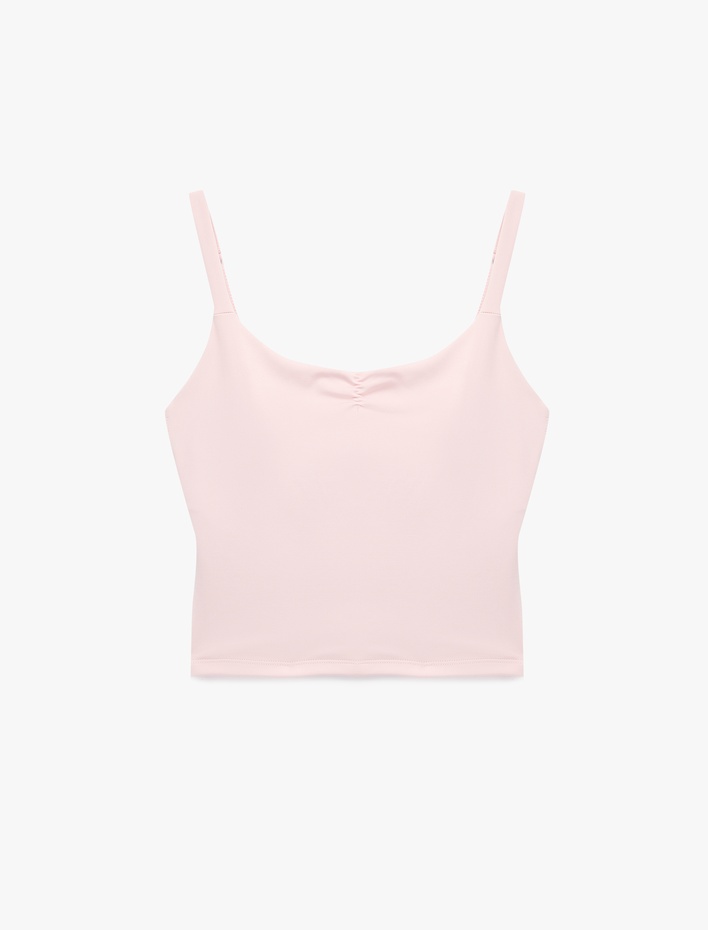  U Yaka Slim Fit Büzgülü Askılı Sporcu Atleti