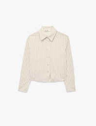 Uzun Kollu Düğmeli Çizgili Gömlek