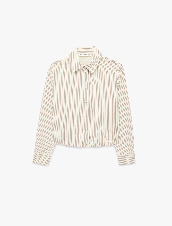  Uzun Kollu Düğmeli Çizgili Gömlek