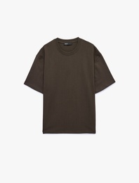 Kısa Kollu Pamuklu Bisiklet Yaka Oversize Basic Tişört