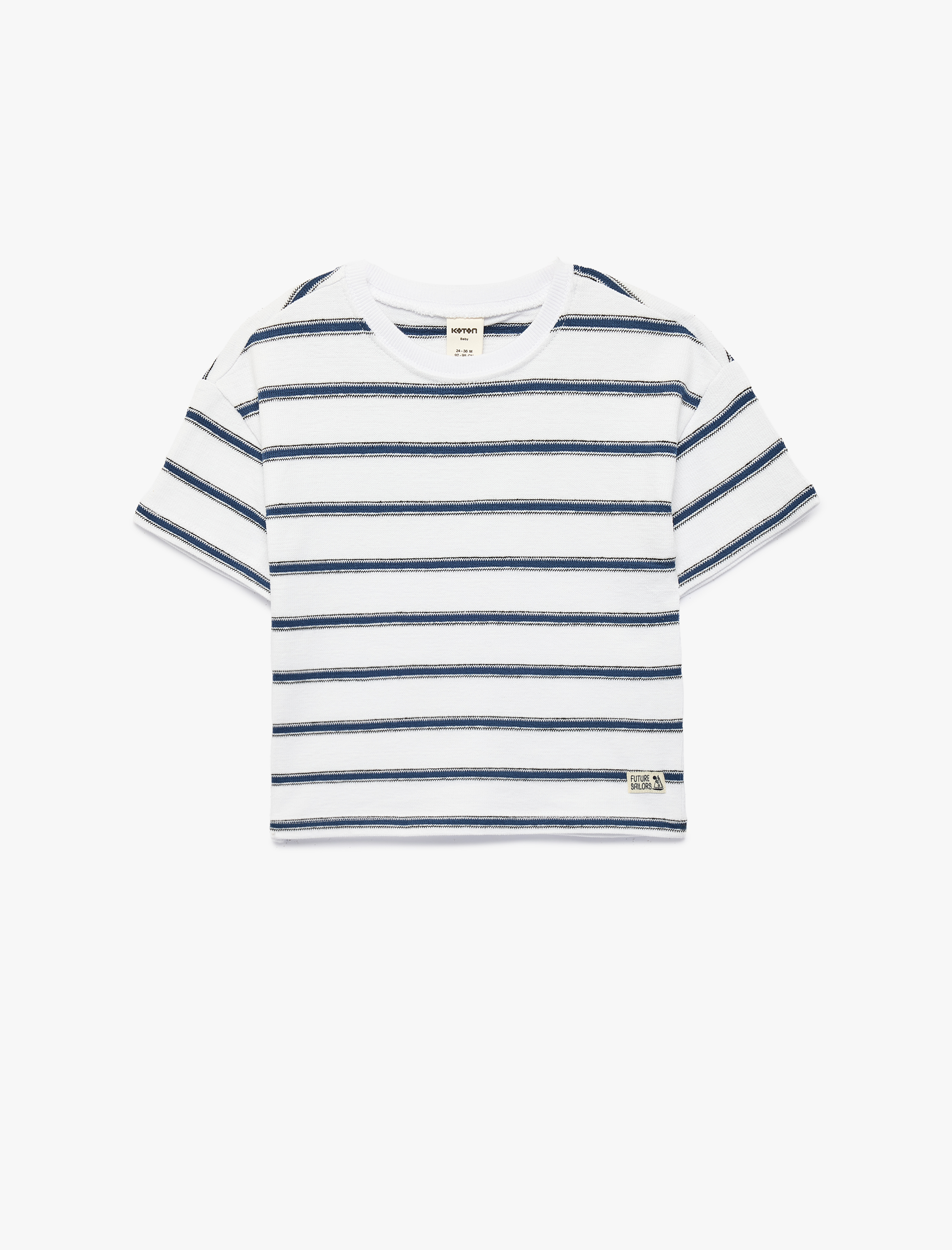  Erkek Bebek Pamuklu Kısa Kollu Bisiklet Yaka Çizgili Tişört