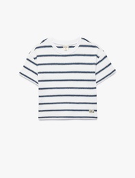 Pamuklu Kısa Kollu Bisiklet Yaka Çizgili Tişört