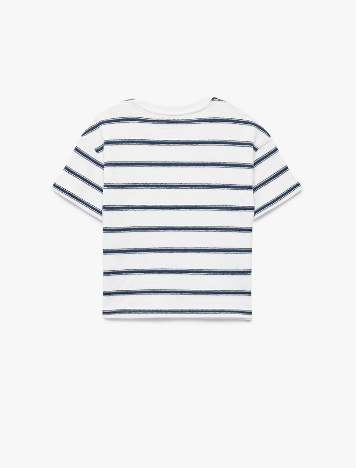 Erkek Bebek Pamuklu Kısa Kollu Bisiklet Yaka Çizgili Tişört