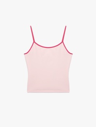 Pamuklu Renk Kontrastlı Slim Fit U Yaka Askılı Bluz