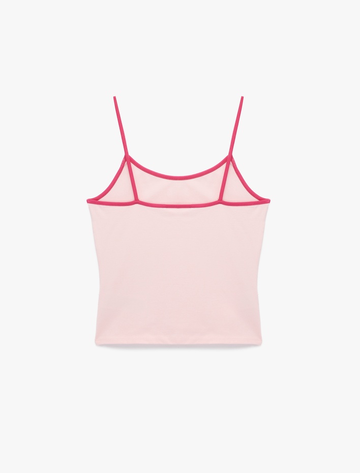  Pamuklu Renk Kontrastlı Slim Fit U Yaka Askılı Bluz