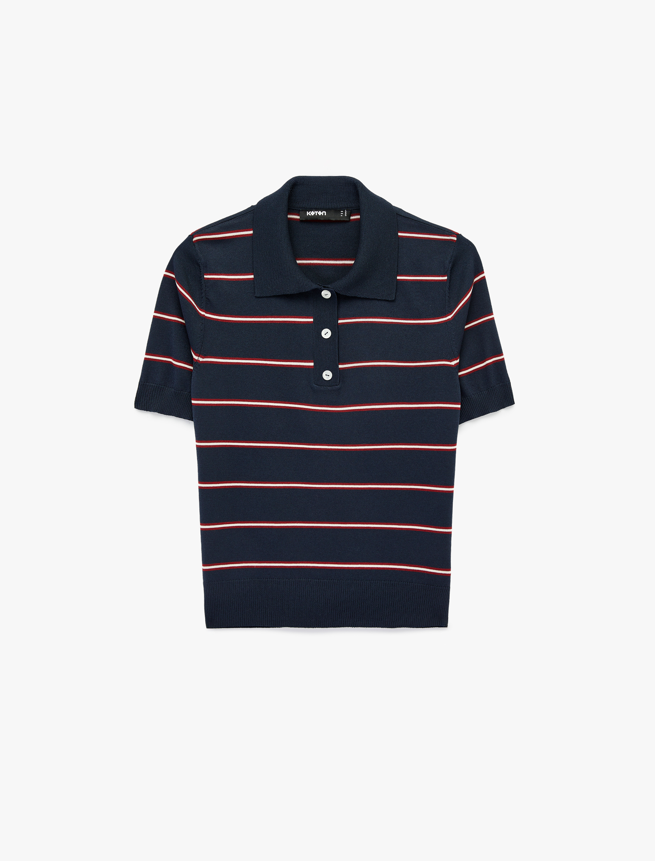   Kısa Kollu Polo Yaka Çizgili Triko Tişört