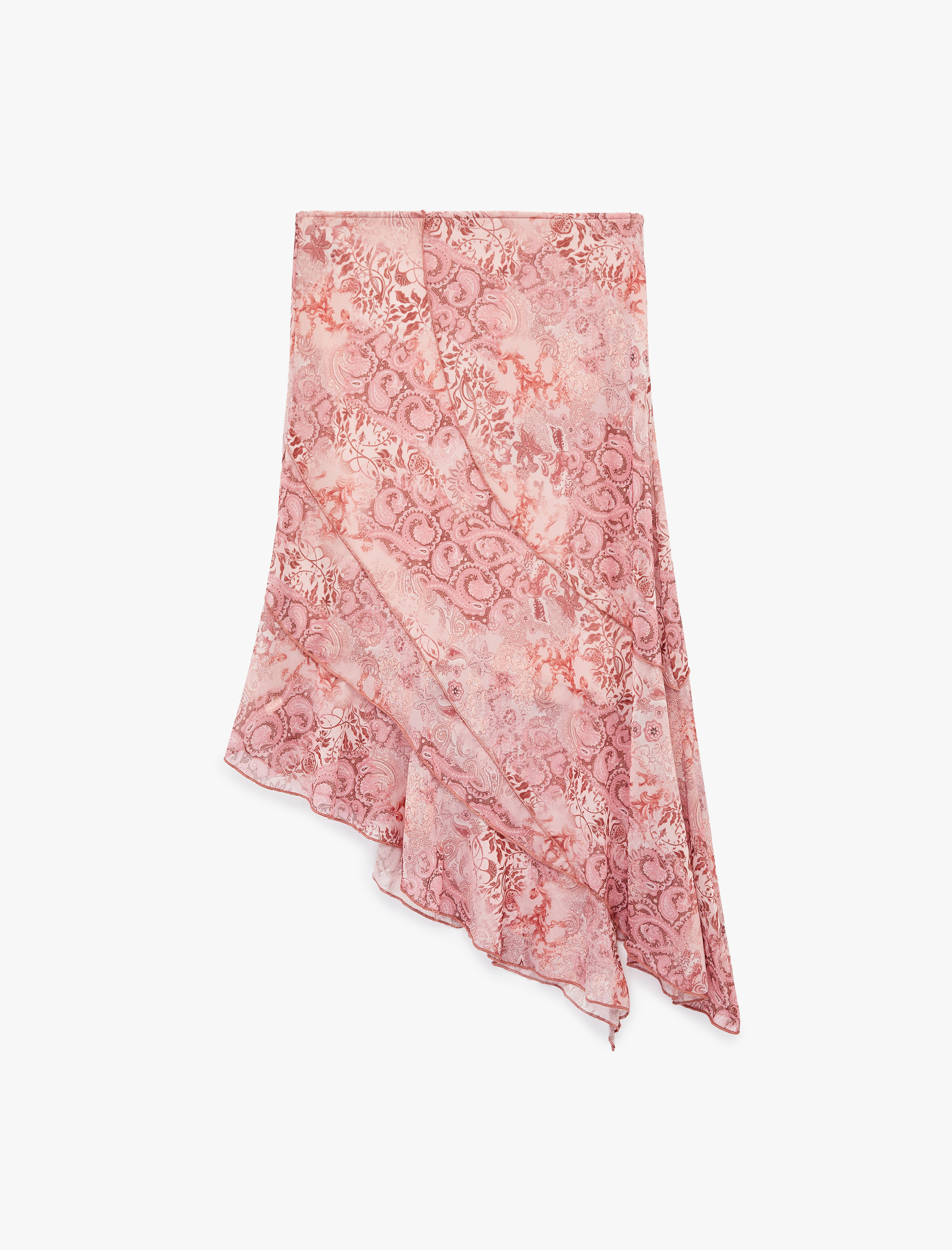   Desenli Asimetrik Kesim Slim Fit Midi Etek