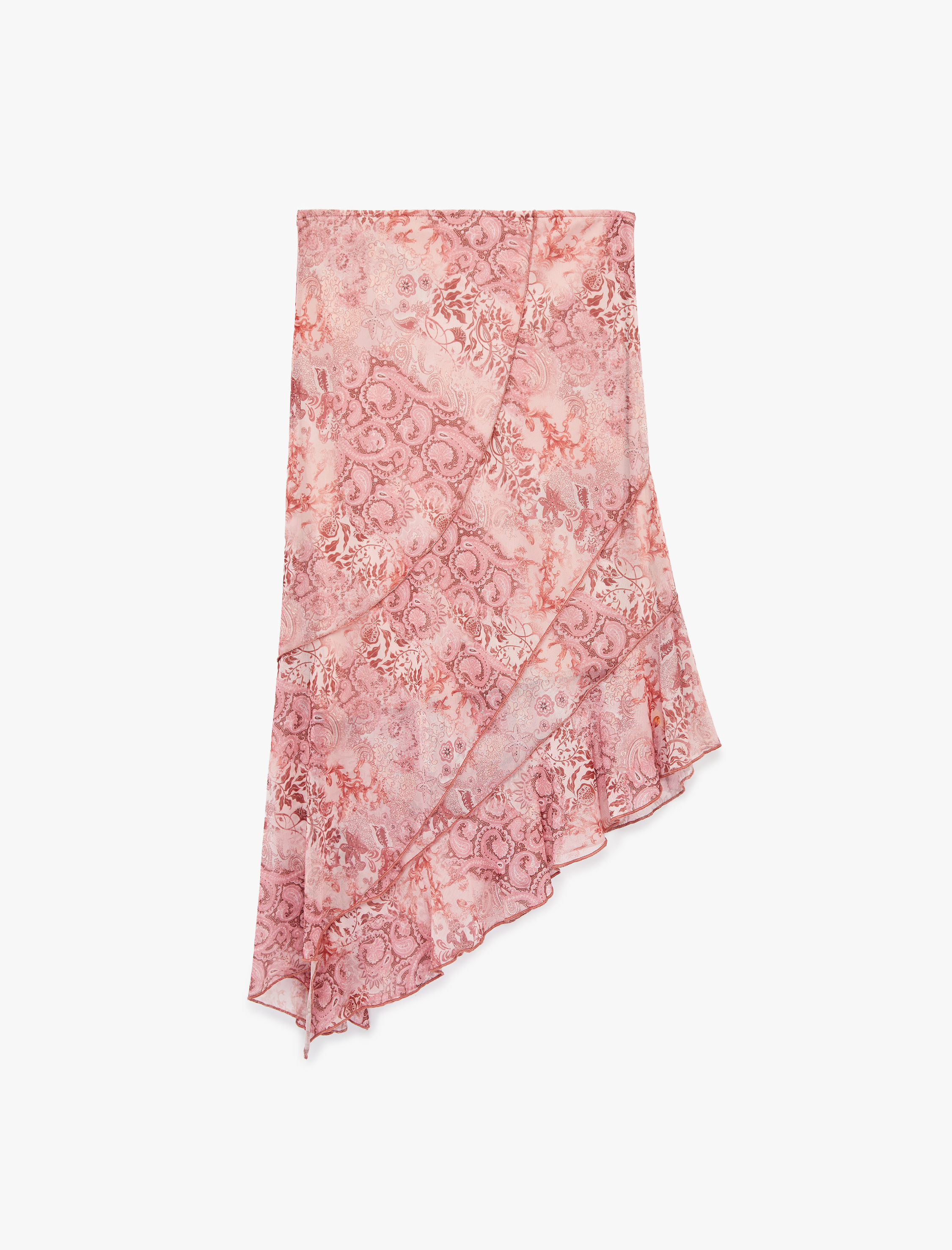   Desenli Asimetrik Kesim Slim Fit Midi Etek