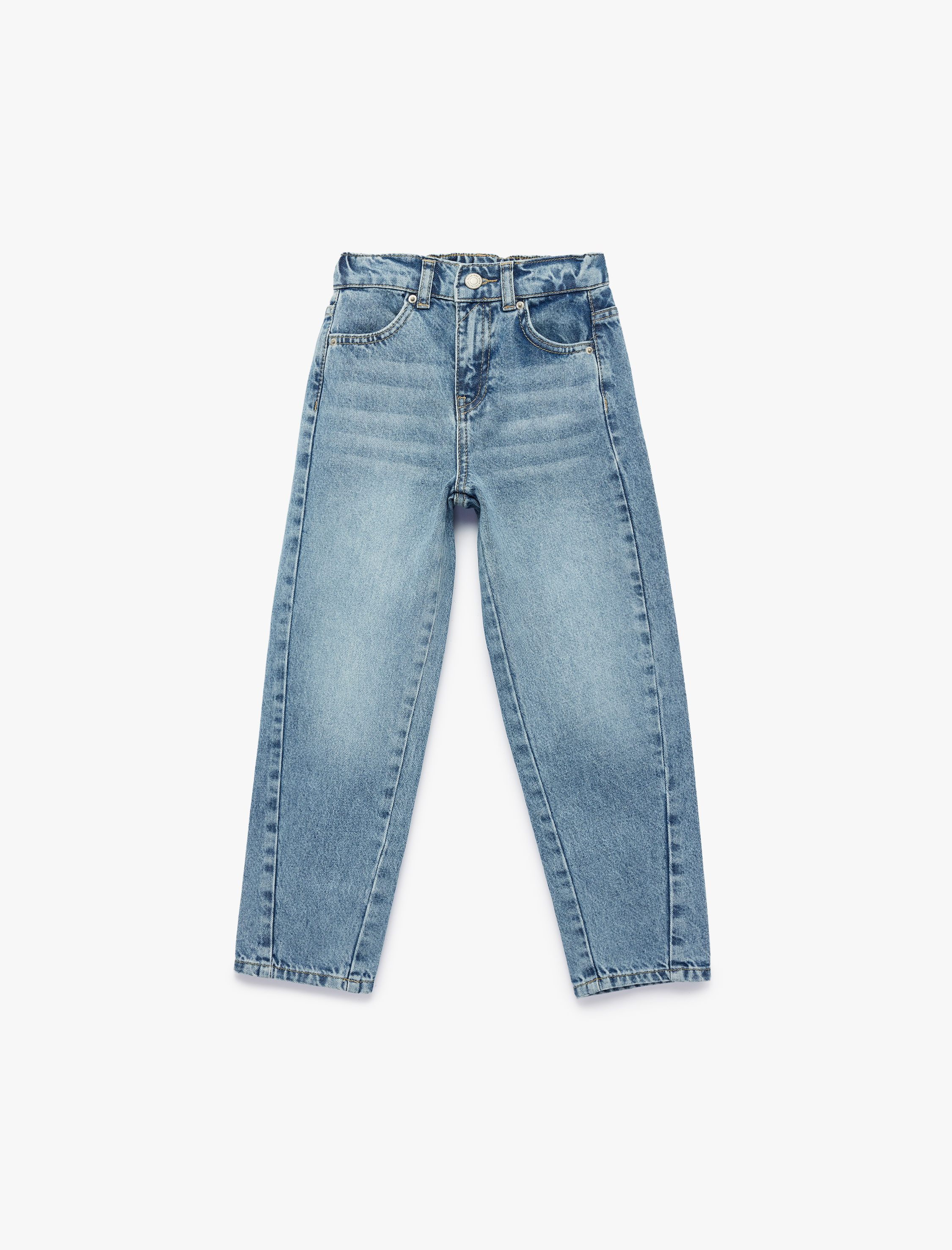  Erkek Çocuk Beli Lastikli Düğmeli Rahat Kesim Denim Pantolon