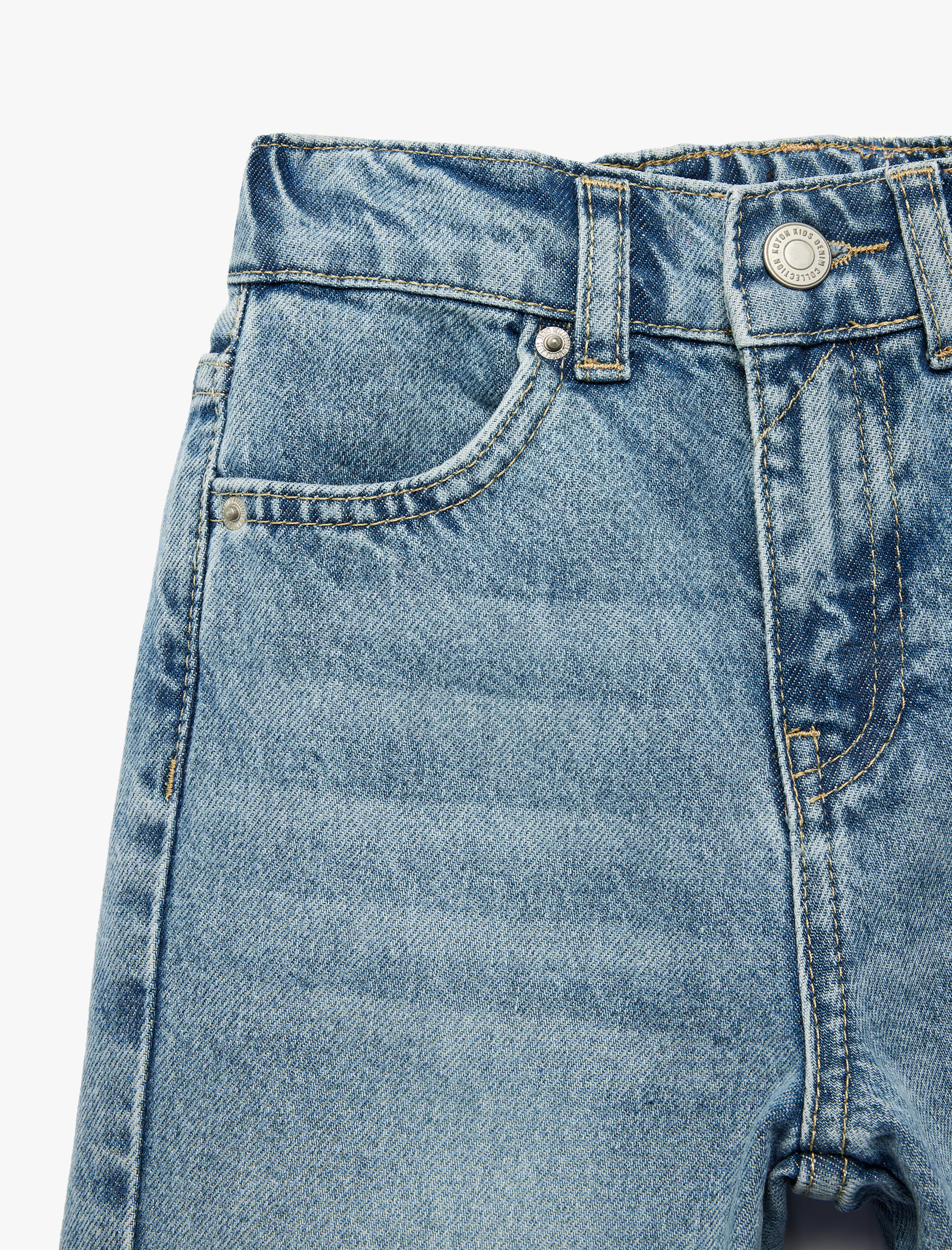  Erkek Çocuk Beli Lastikli Düğmeli Rahat Kesim Denim Pantolon