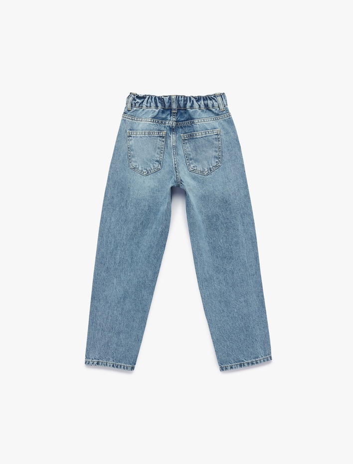 Erkek Çocuk Beli Lastikli Düğmeli Rahat Kesim Denim Pantolon