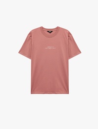 Pamuklu Kısa Kollu Bisiklet Yaka Baskılı Slim Fit Tişört