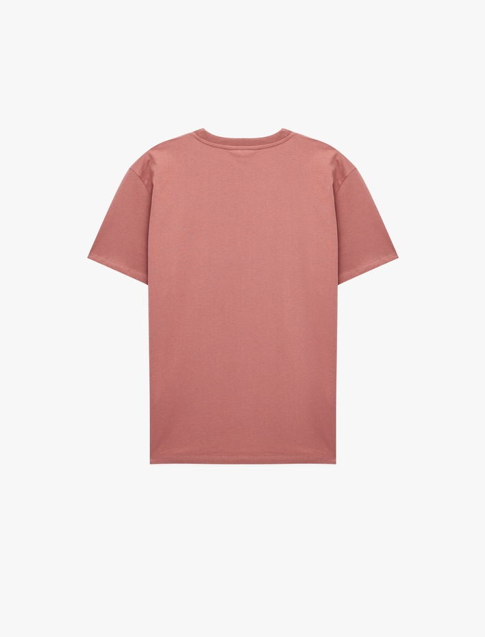  Pamuklu Kısa Kollu Bisiklet Yaka Baskılı Slim Fit Tişört