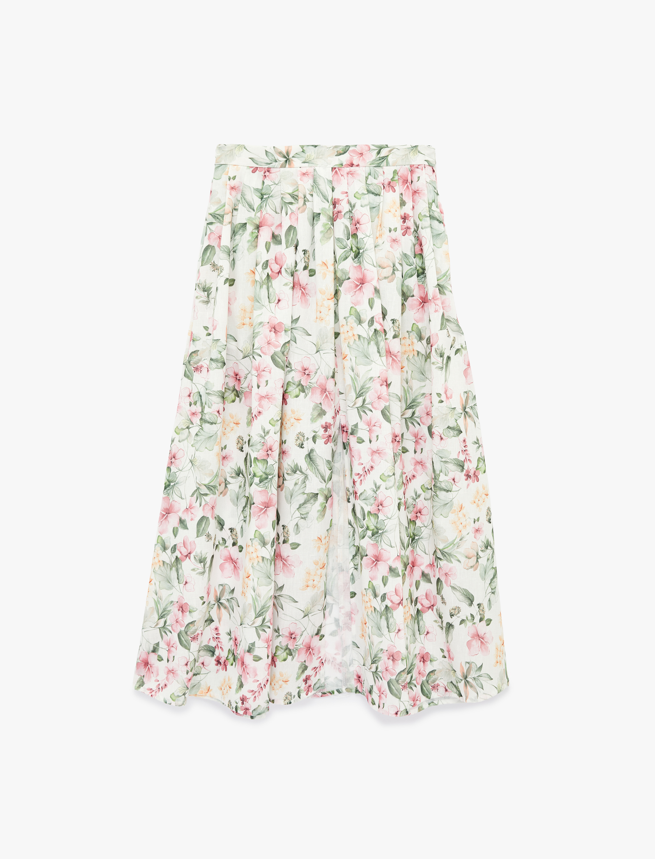   Rahat Kalıp Cepli Çiçekli Pileli Midi Kloş Etek