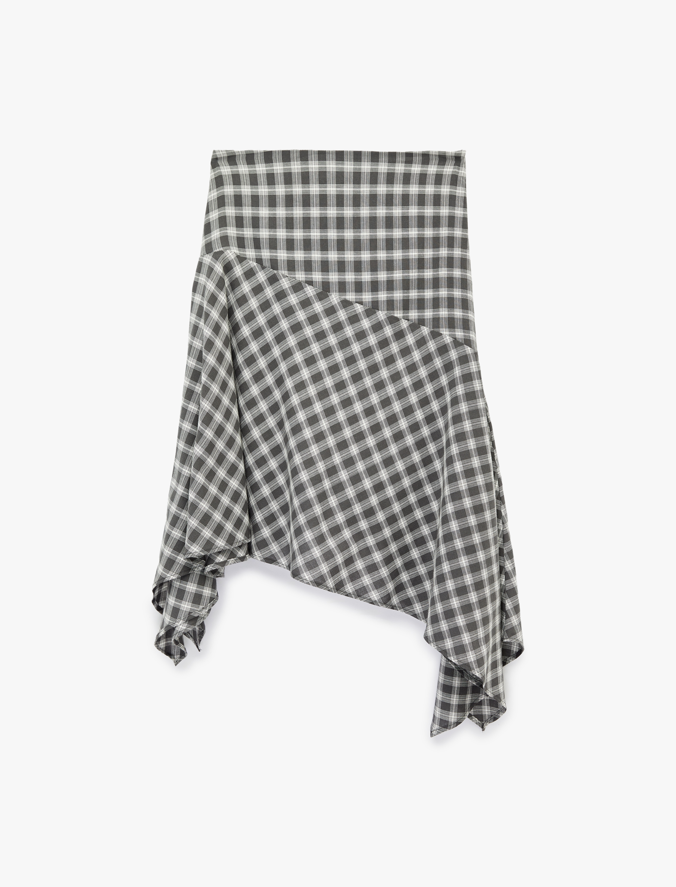   Asimetrik Kesim Pamuklu Ekoseli Midi Etek