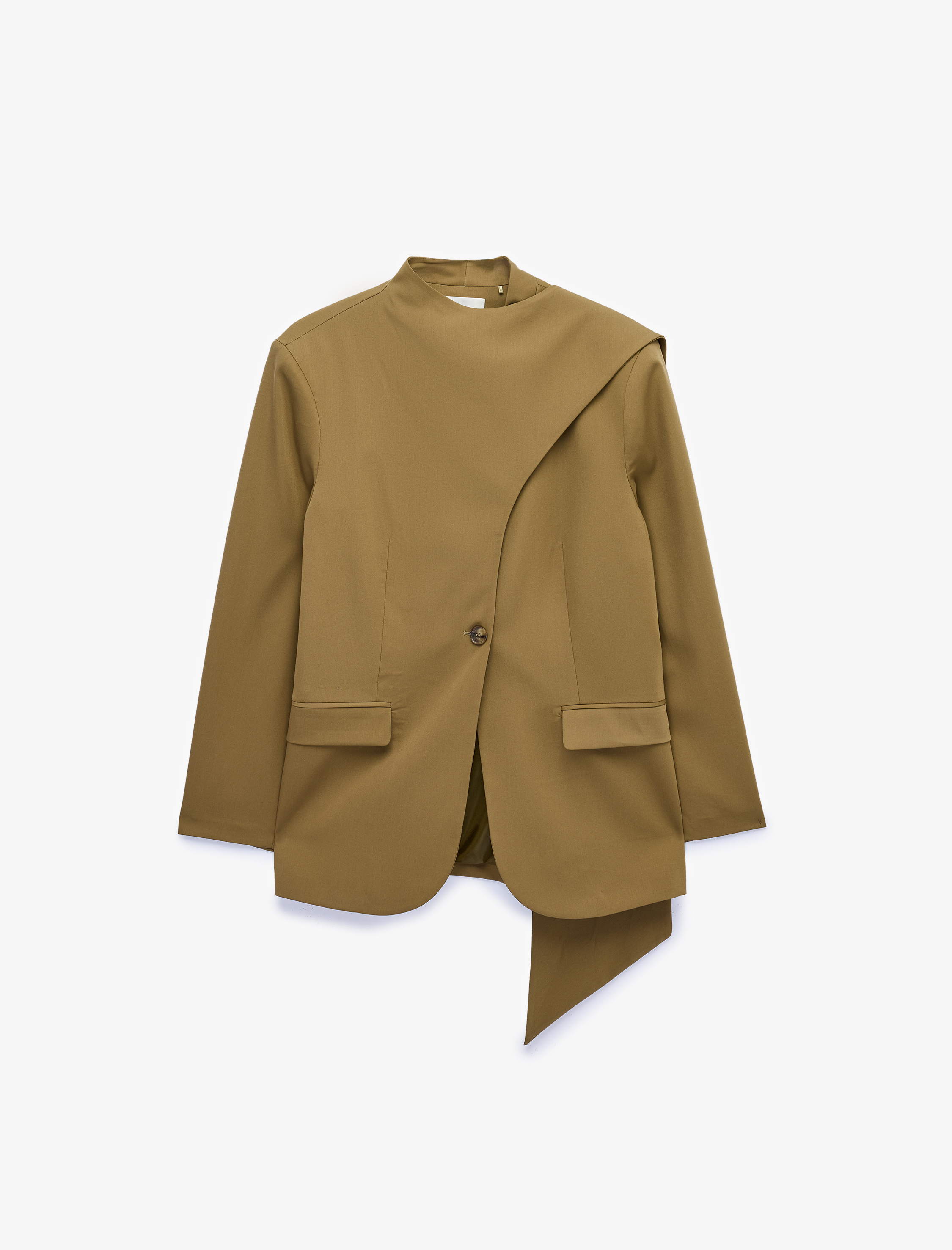   Uzun Kollu Cepli Düğmeli Şal Yaka Blazer Ceket