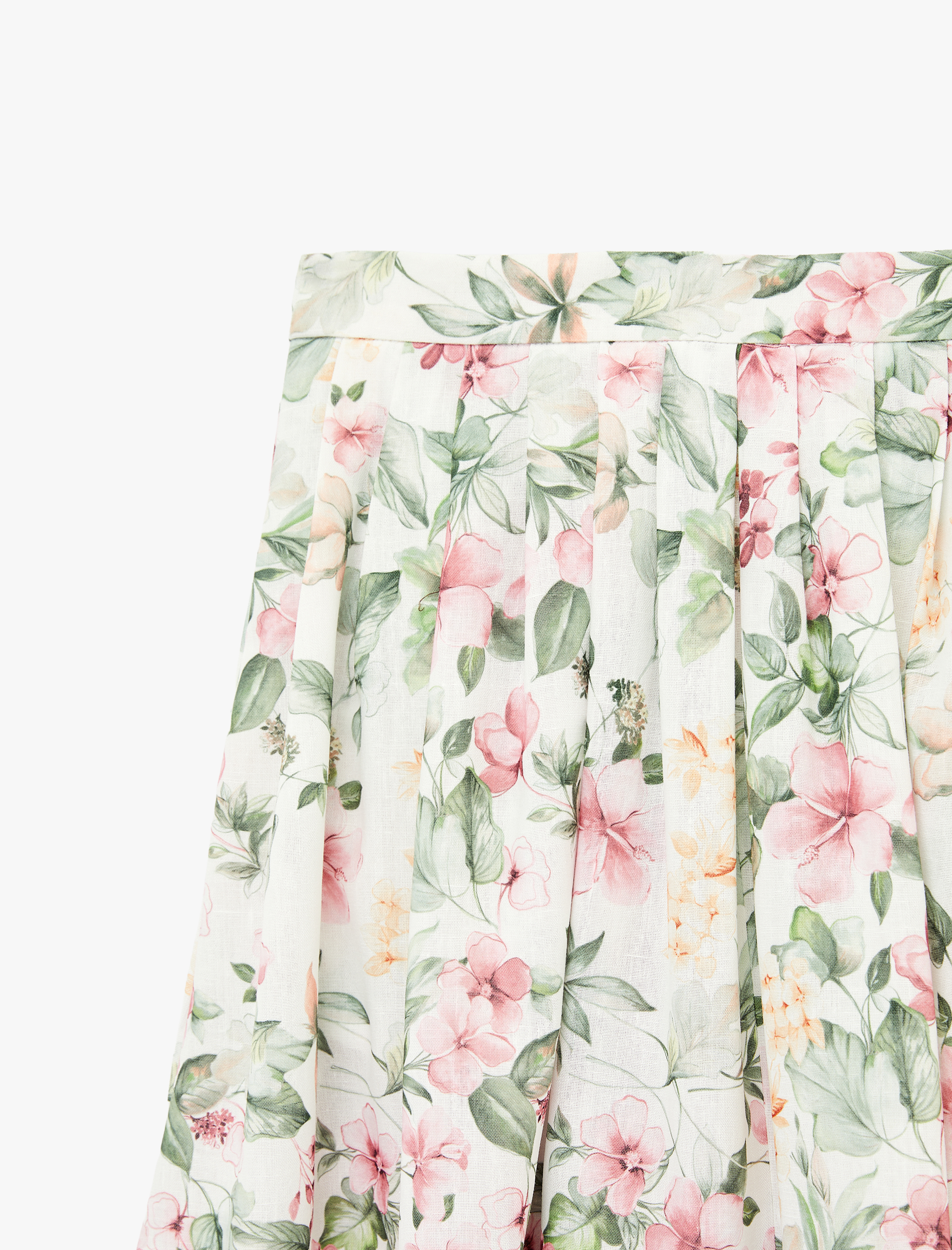   Rahat Kalıp Cepli Çiçekli Pileli Midi Kloş Etek