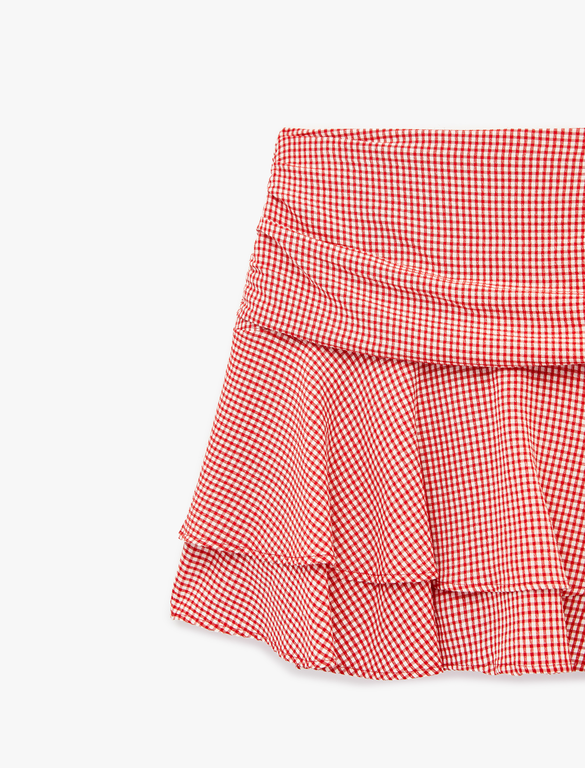   Pötikareli Viskon Karışımlı Katlı Mini Etek