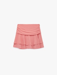 Pötikareli Viskon Karışımlı Katlı Mini Etek