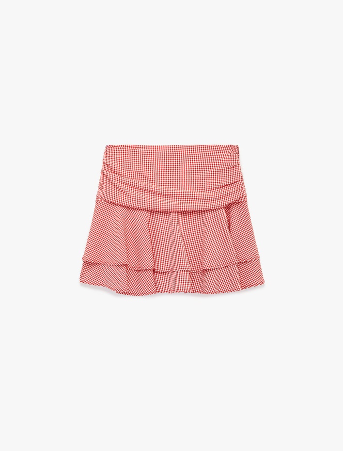  Pötikareli Viskon Karışımlı Katlı Mini Etek