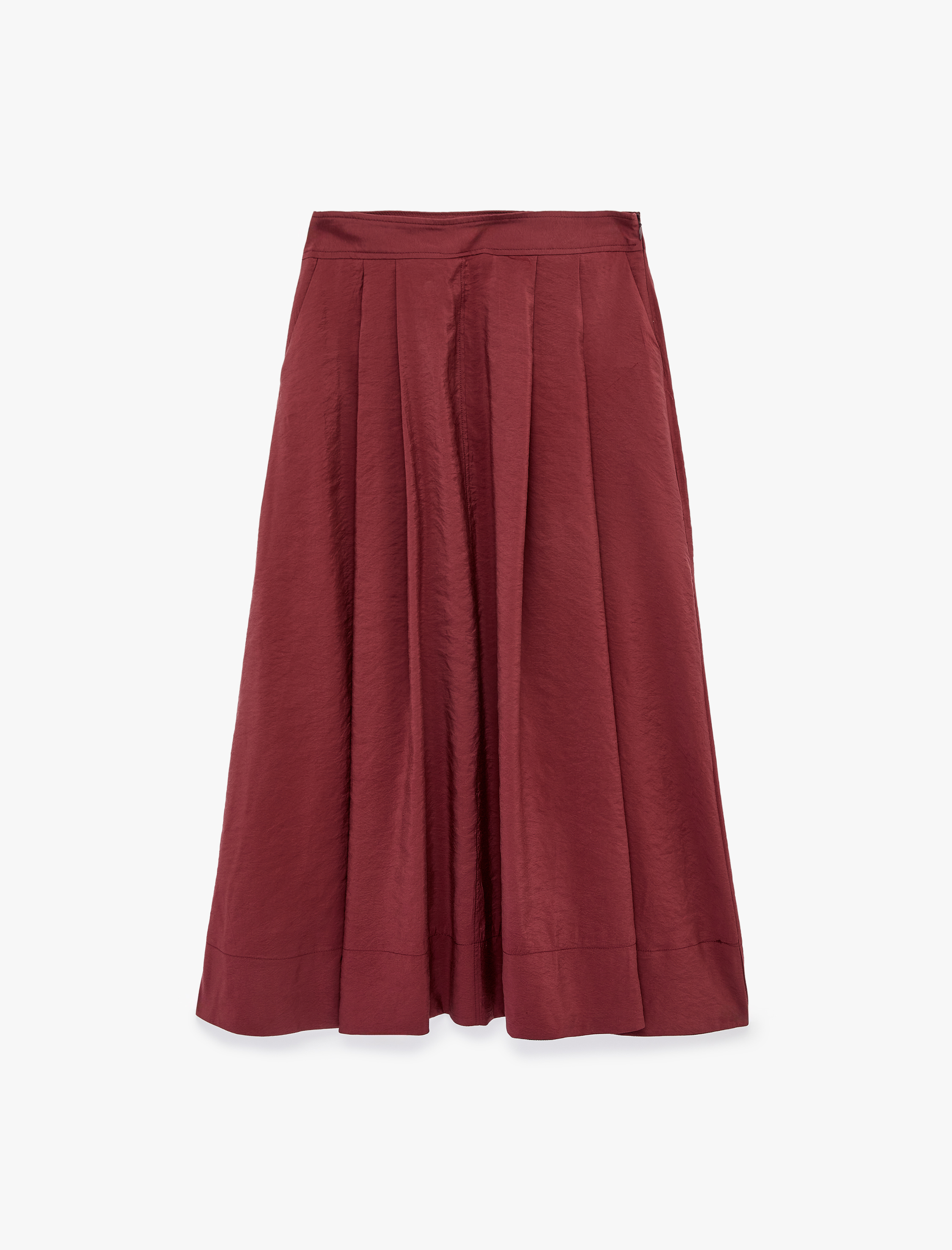   Rahat Kalıp Modal Kumaş Cepli Pileli Midi Etek