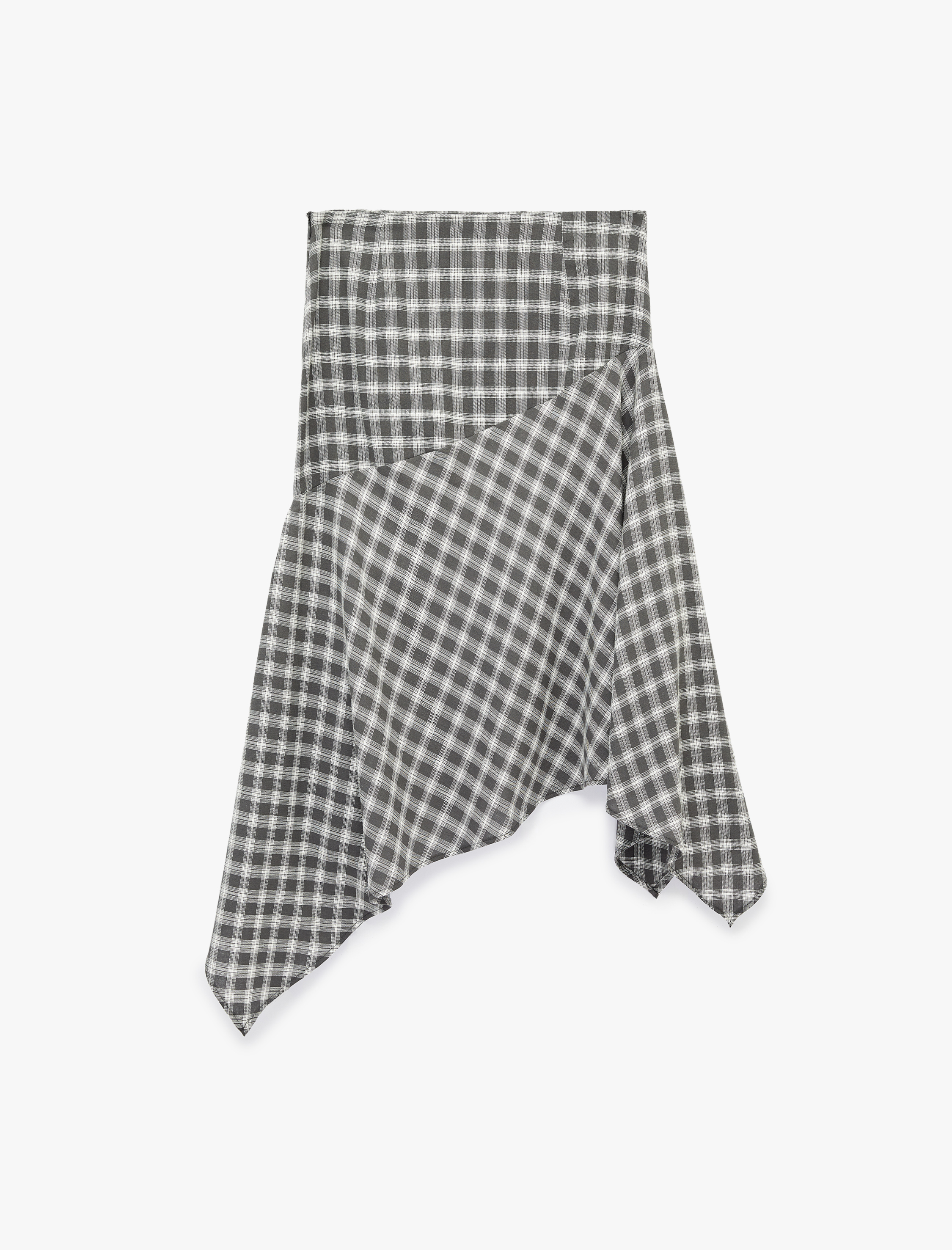   Asimetrik Kesim Pamuklu Ekoseli Midi Etek