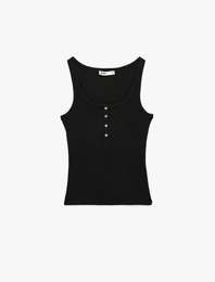 Pamuklu Slim Fit Süs Düğmeli U Yaka Fitilli Atlet