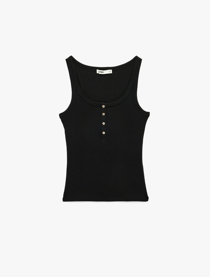  Pamuklu Slim Fit Süs Düğmeli U Yaka Fitilli Atlet