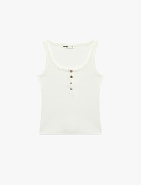 Pamuklu Slim Fit Süs Düğmeli U Yaka Fitilli Atlet