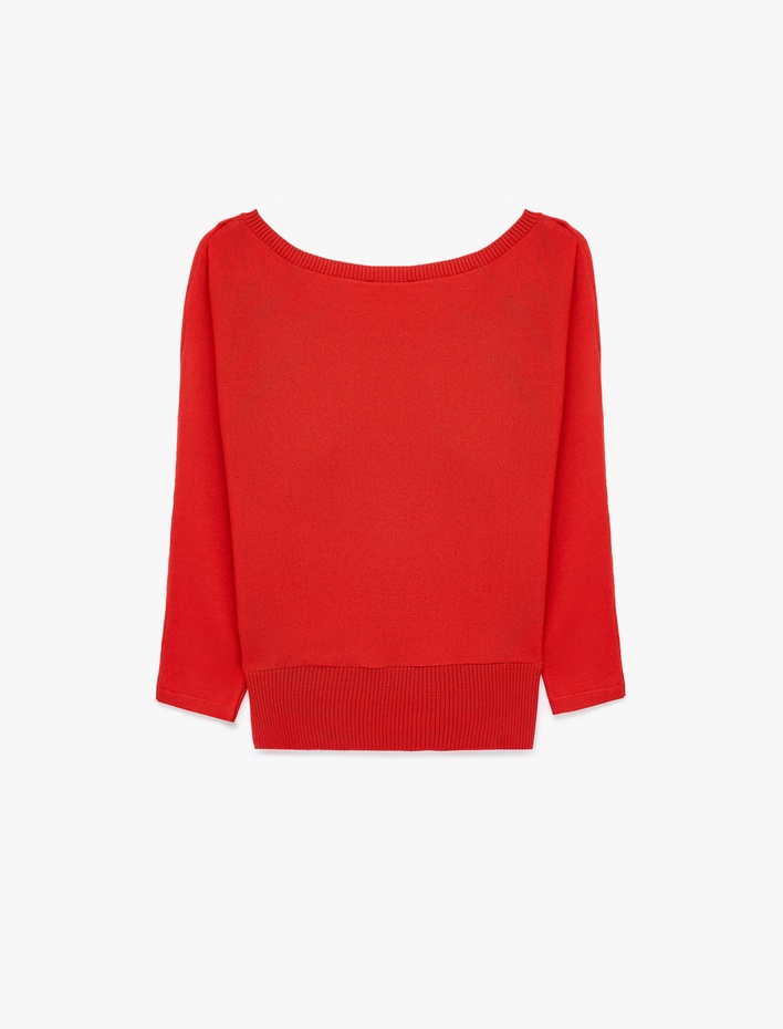  Yuvarlak Kayık Yaka Uzun Kollu Viskon Triko Kazak