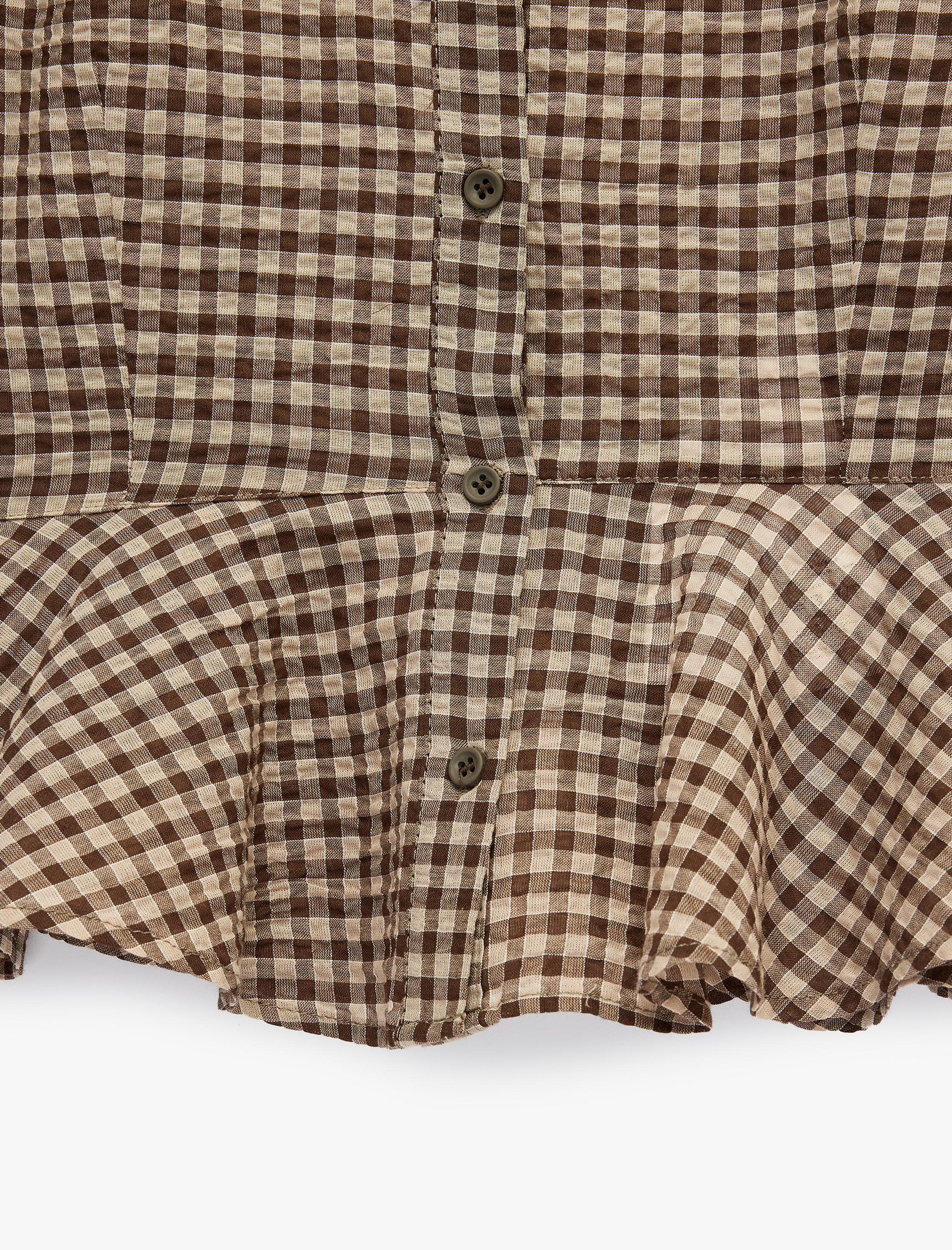   Balon Kollu Pileli Pötikareli Kısa Kollu Gömlek