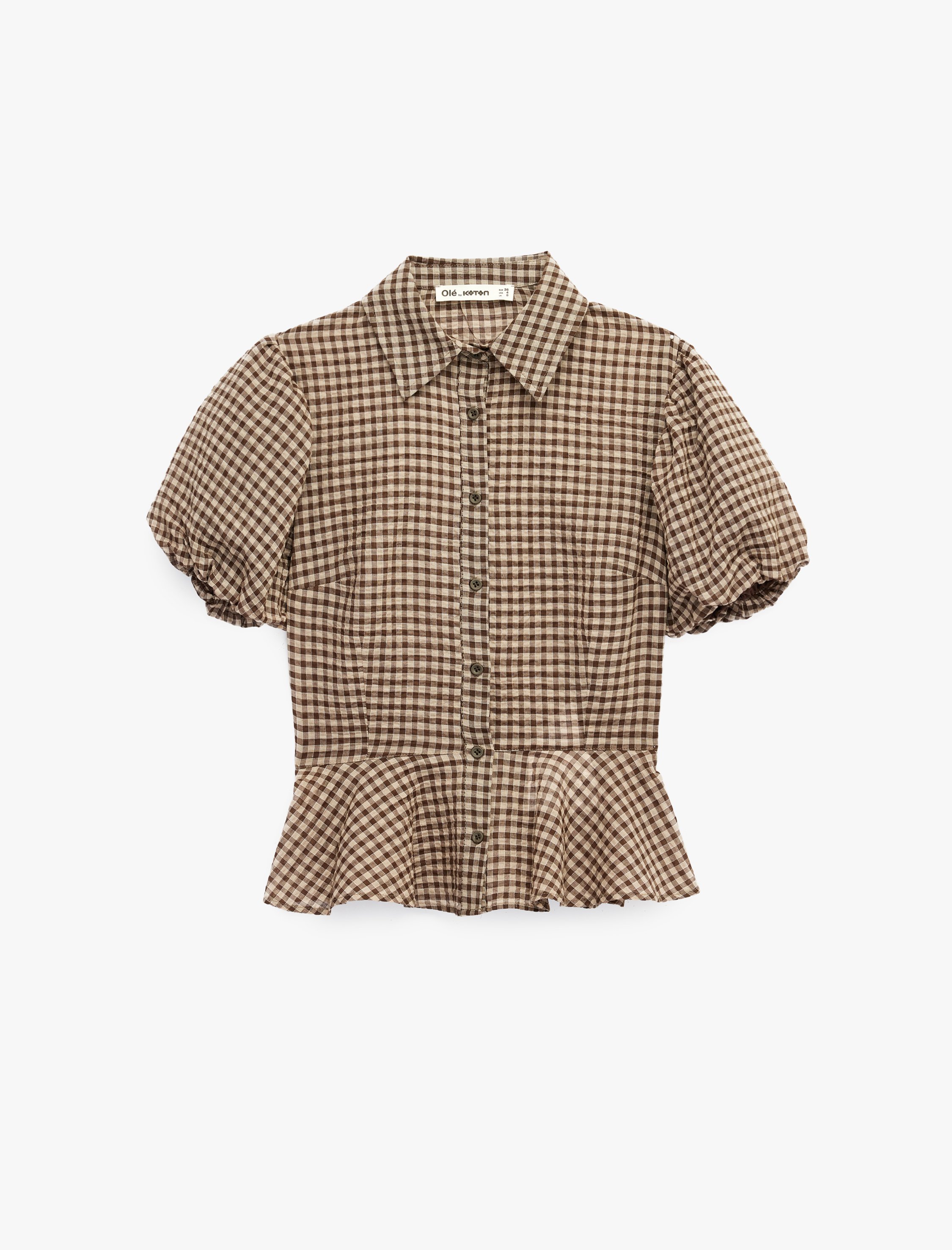   Balon Kollu Pileli Pötikareli Kısa Kollu Gömlek