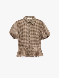 Balon Kollu Pileli Pötikareli Kısa Kollu Gömlek